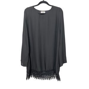 Favolook Long Sleeve Mini Dress Lace Fringe Hem Black‎ Size XL Goth Dark Whimsy
